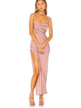 Michael Costello x Revolve Braxton Cowl Neck Slip Dress Side Slit Rose Pink Med